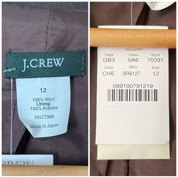 J. Crew | Vintage Wool Gabardine Blazer brown jacket NWT size 12 dead stock - Picture 6 of 7